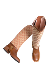 GUCCI BOOTS LOLA TALL GG MONOGRAM CALFSKIN BROWN - 37 1/2 BR