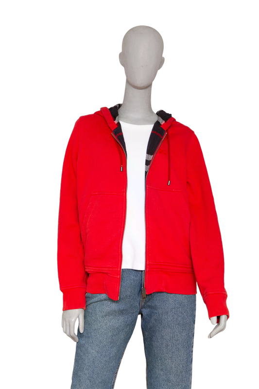 BURBERRY SWEATSHIRT COTTON HOODIE ZIP-UP RED