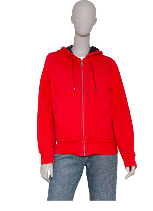 BURBERRY SWEATSHIRT COTTON HOODIE ZIP-UP RED