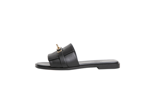 HERMÈS SANDAL GIULIA CALFSKIN NOIR - PERMABRASS - 34 BR
