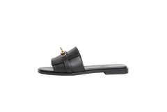 HERMÈS SANDAL GIULIA CALFSKIN NOIR - PERMABRASS - 34 BR