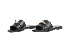 HERMÈS SANDAL GIULIA CALFSKIN NOIR - PERMABRASS - 34 BR