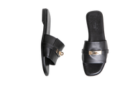 HERMÈS SANDAL GIULIA CALFSKIN NOIR - PERMABRASS - 34 BR