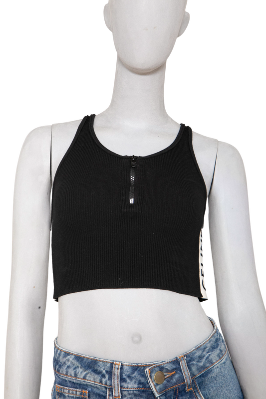 CELINE TOP SLEEVELESS CROP RIB BLACK