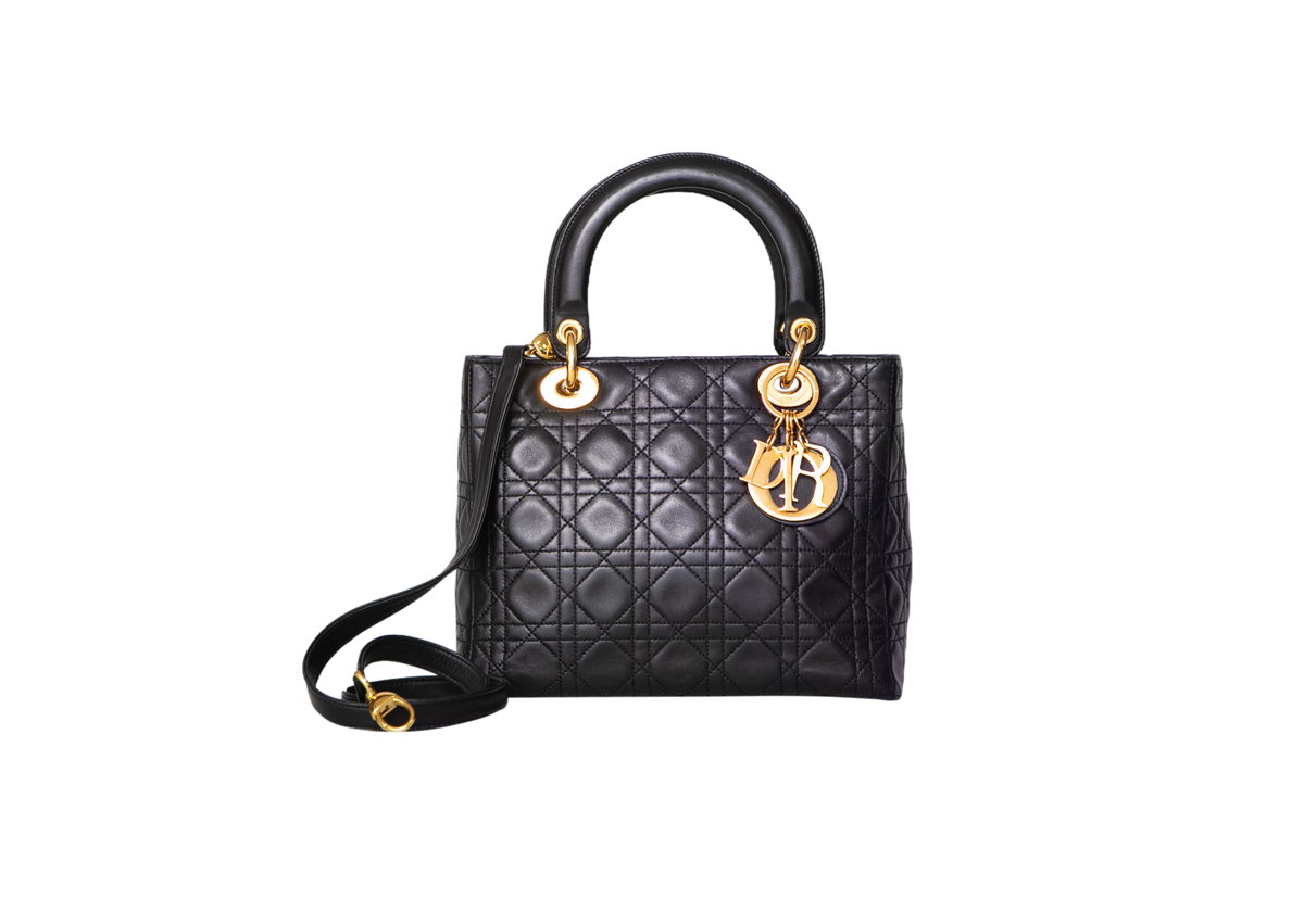 DIOR LADY DIOR VINTAGE MEDIUM CANNAGE BLACK