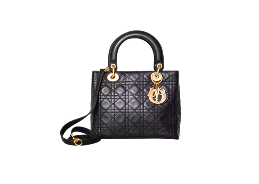 DIOR LADY DIOR VINTAGE MEDIUM CANNAGE BLACK