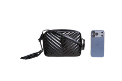 YSL LOU CAMERA BAG PATENT MATELASSÊ BLACK