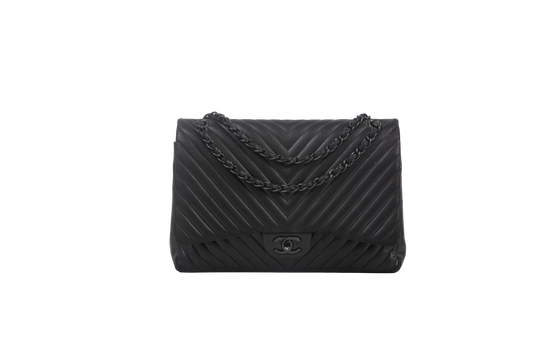 CHANEL MAXI DOUBLE FLAP CHEVRON BLACK