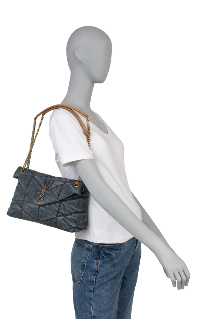LOULOU PUFFER MEDIUM 35CM RODEO BLUE SUEDE DENIM