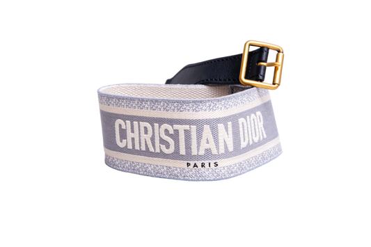 DIOR BELT LOGO EMBROIDERED CANVAS NAVY/GRAY