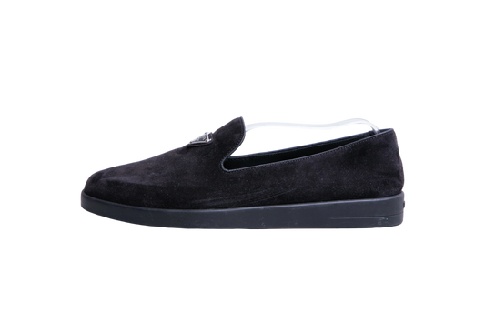 PRADA LOAFER LOGO PLAQUE SUEDE BLACK - 39 1/2 BR
