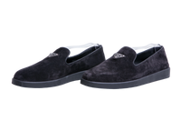 PRADA LOAFER LOGO PLAQUE SUEDE BLACK - 39 1/2 BR