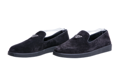 PRADA LOAFER LOGO PLAQUE SUEDE BLACK - 39 1/2 BR