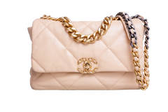 CHANEL 19 MEDIUM 3 FLAP BAG LAMBSKIN CREAM HDW GOLD 2020
