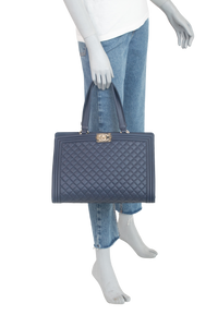 CHANEL BOY SHOPPING TOTE CAVIAR NAVY