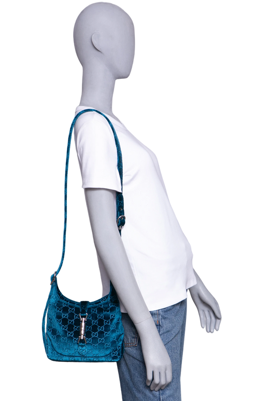 GUCCI JACKIE 1961 HOBO VELVET PETROL BLUE