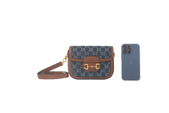 GUCCI HORSEBIT 1955 SMALL GG DENIM & BROWN