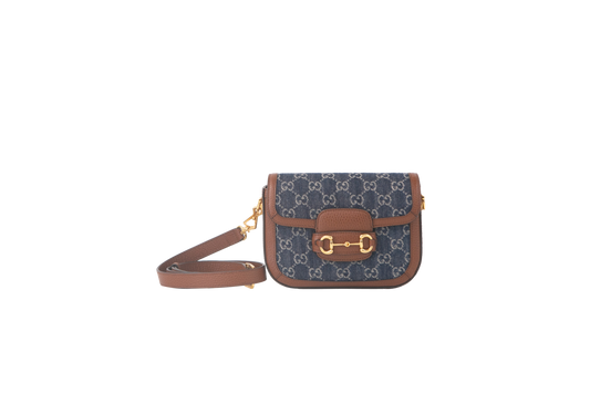 GUCCI HORSEBIT 1955 SMALL GG DENIM & BROWN