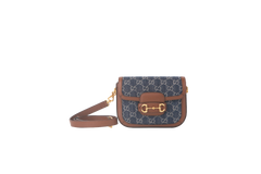 GUCCI HORSEBIT 1955 SMALL GG DENIM & BROWN