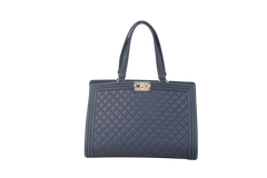 CHANEL BOY SHOPPING TOTE CAVIAR NAVY