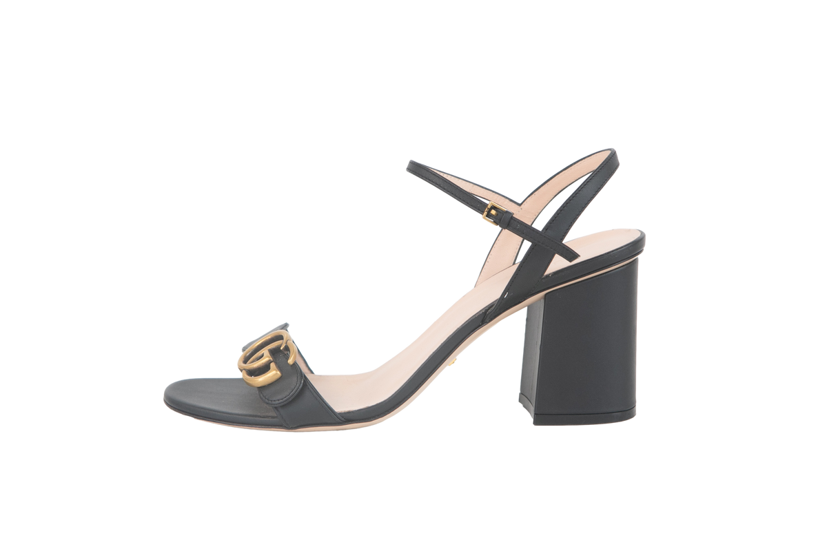 GUCCI SANDAL HEELS GG MARMONT BLACK - 40 BR