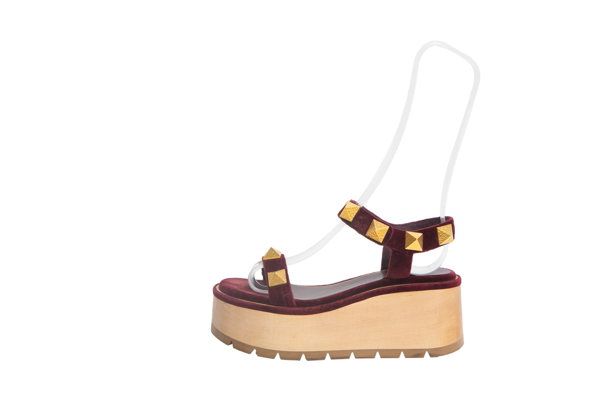 VALENTINO SANDAL ROMAN VELVET PLATAFORM VINHO - 37 1/2