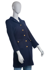 GUCCI COAT DOUBLE G BELTED WOOL NAVY