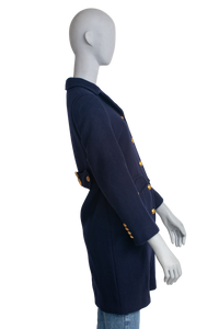 GUCCI COAT DOUBLE G BELTED WOOL NAVY