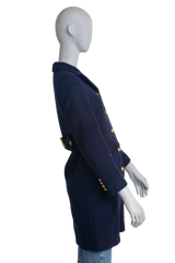 GUCCI COAT DOUBLE G BELTED WOOL NAVY