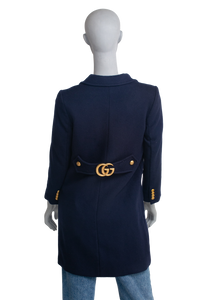 GUCCI COAT DOUBLE G BELTED WOOL NAVY