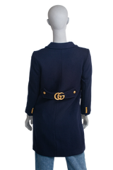 GUCCI COAT DOUBLE G BELTED WOOL NAVY