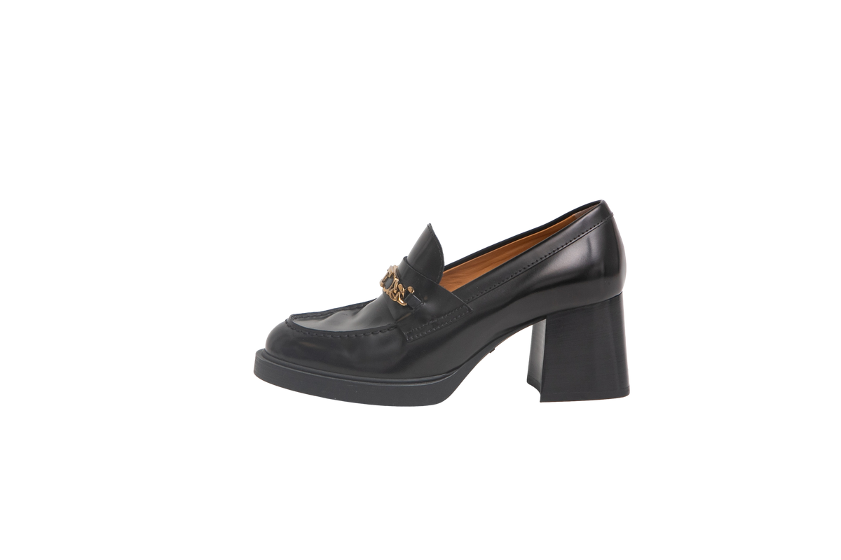TOD'S MOCASSIM HEELS BLACK T CHAIN - 35 BR