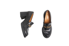 TOD'S MOCASSIM HEELS BLACK T CHAIN - 35 BR