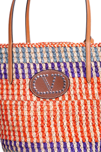 VALENTINO STRIPED RAFFIA SHOPPING BAG MULTICOLOR