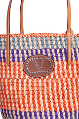 VALENTINO STRIPED RAFFIA SHOPPING BAG MULTICOLOR