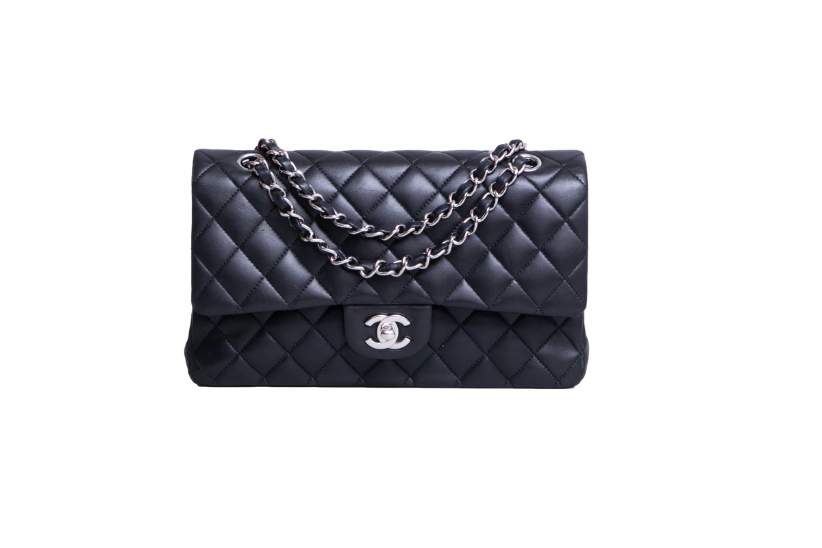 CHANEL CLASSIC DOUBLE FLAP MEDIUM LAMBSKIN BLACK HDWR SILVER