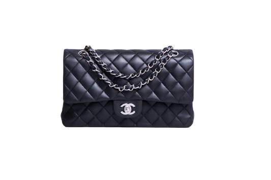 CHANEL CLASSIC DOUBLE FLAP MEDIUM LAMBSKIN BLACK HDWR SILVER