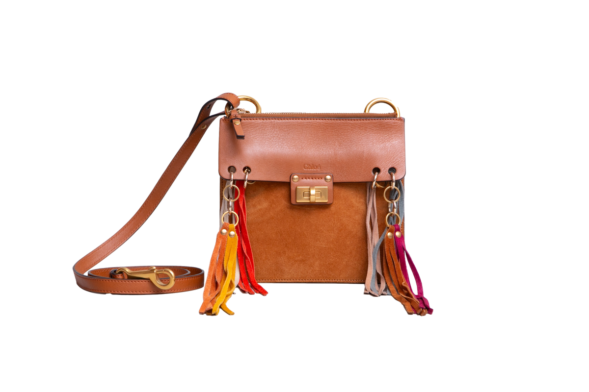 CHLOÉ JANE SMALL TASSEL-TRIM CARAMEL/MULTI COLOR