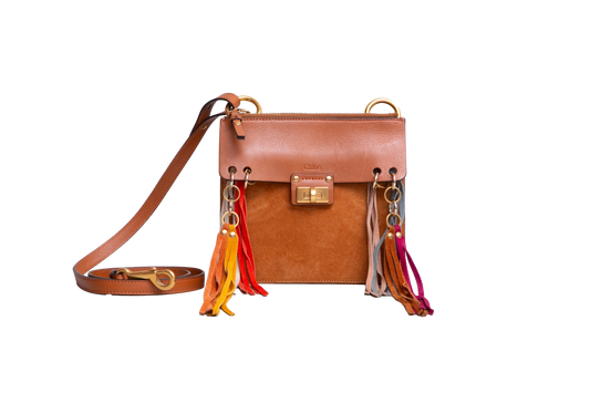 CHLOÉ JANE SMALL TASSEL-TRIM CARAMEL/MULTI COLOR