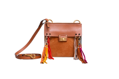 CHLOÉ JANE SMALL TASSEL-TRIM CARAMEL/MULTI COLOR