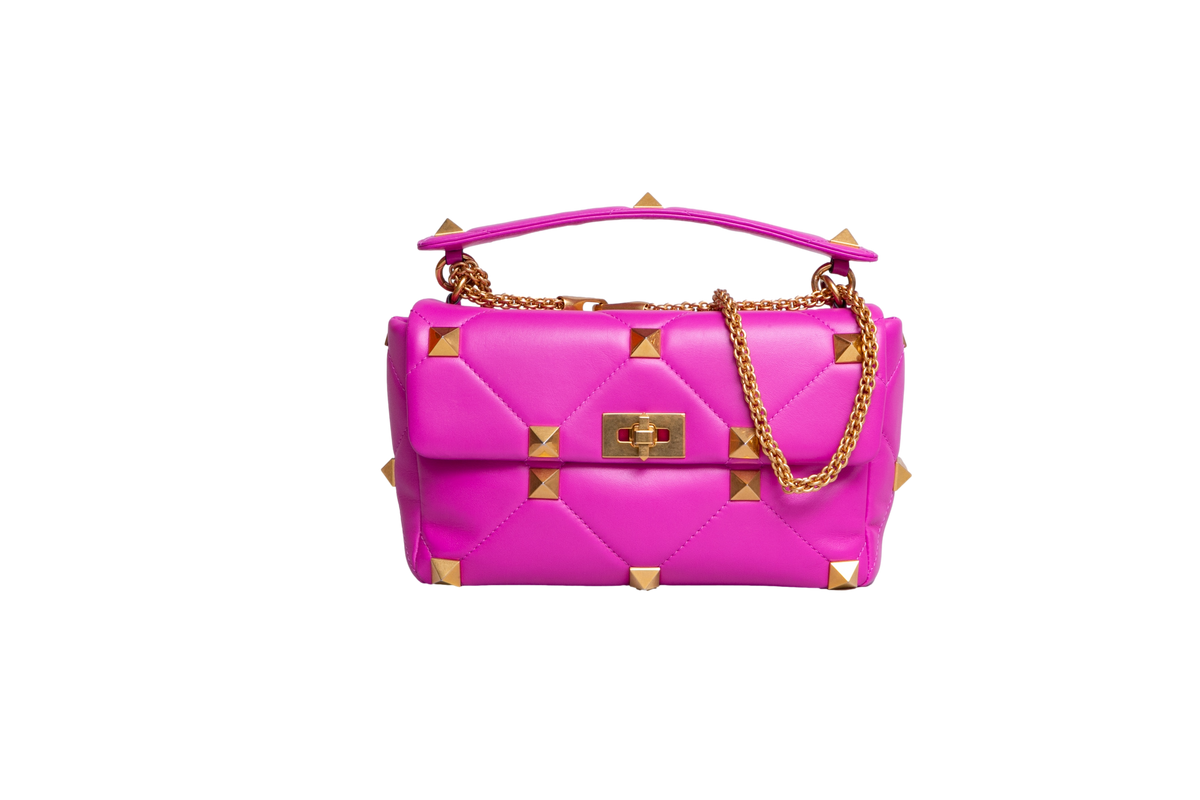 VALENTINO ROMAN STUD TOP HANDLE MEDIUM FUCHSIA