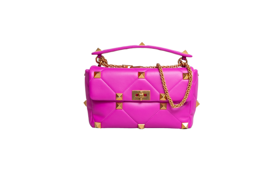 VALENTINO ROMAN STUD TOP HANDLE MEDIUM FUCHSIA