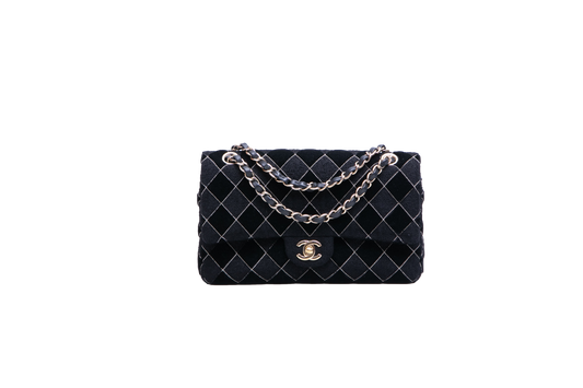 CHANEL CLASSIC 11.12 DOUBLE FLAP TWEED VELVET BLACK
