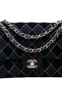 CHANEL CLASSIC 11.12 DOUBLE FLAP TWEED VELVET BLACK