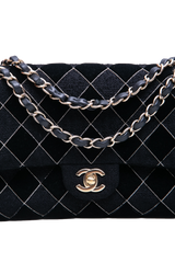 CHANEL CLASSIC 11.12 DOUBLE FLAP TWEED VELVET BLACK