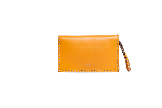 VALENTINO ROCKSTUD WRISTLET CLUTCH MUSTARD