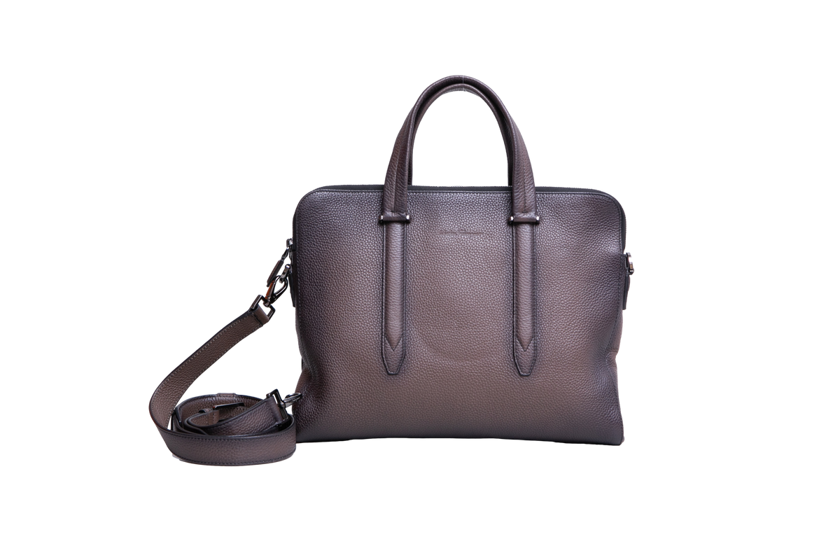 SALVATORE FERRAGAMO BRIEFCASE PEBBLED LEATHER BROWN