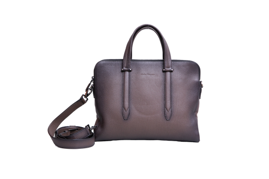 SALVATORE FERRAGAMO BRIEFCASE PEBBLED LEATHER BROWN