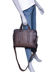 SALVATORE FERRAGAMO BRIEFCASE PEBBLED LEATHER BROWN