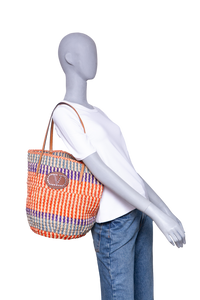 VALENTINO STRIPED RAFFIA SHOPPING BAG MULTICOLOR